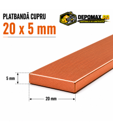 Platbanda cupru 20 x 5 mm – lungime 4 metri – EN Cu-ETP